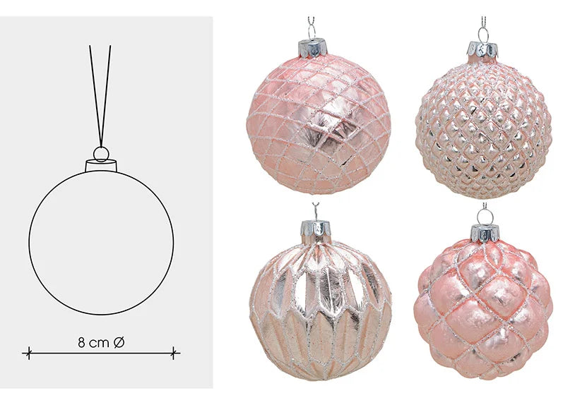 Christmas Tree Decoration - Glass Pink Glitter Bauble