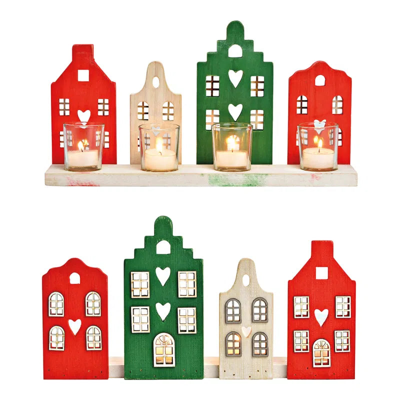 Christmas Candle Holder - Townhouse Scene