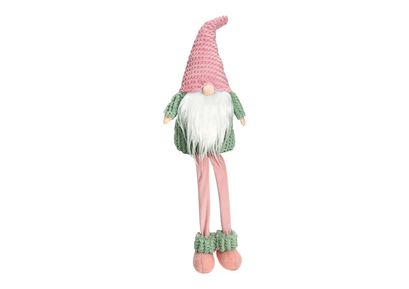 Christmas Shelf Sitter -  Gnome with Green Jumper & Pink Woolen Hat