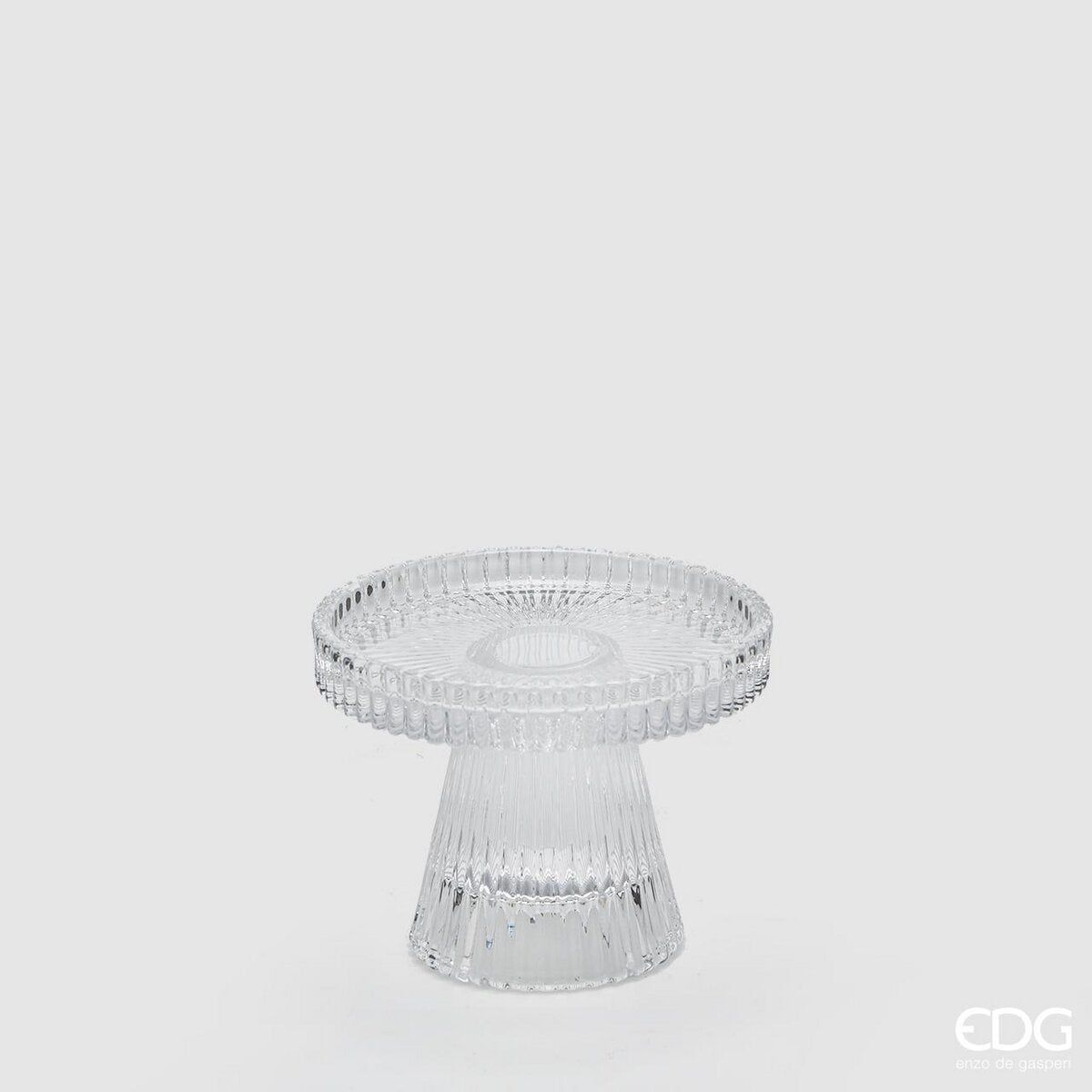 Ridged Glass Pillar Candle Holder