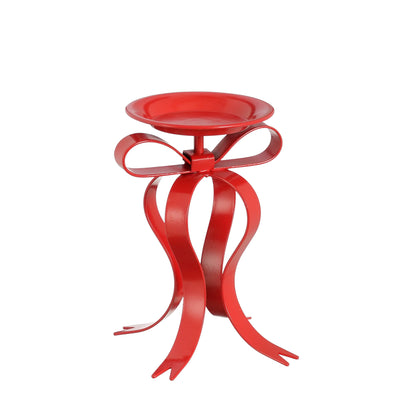 Christmas Candle Holder - Metal Red Bow