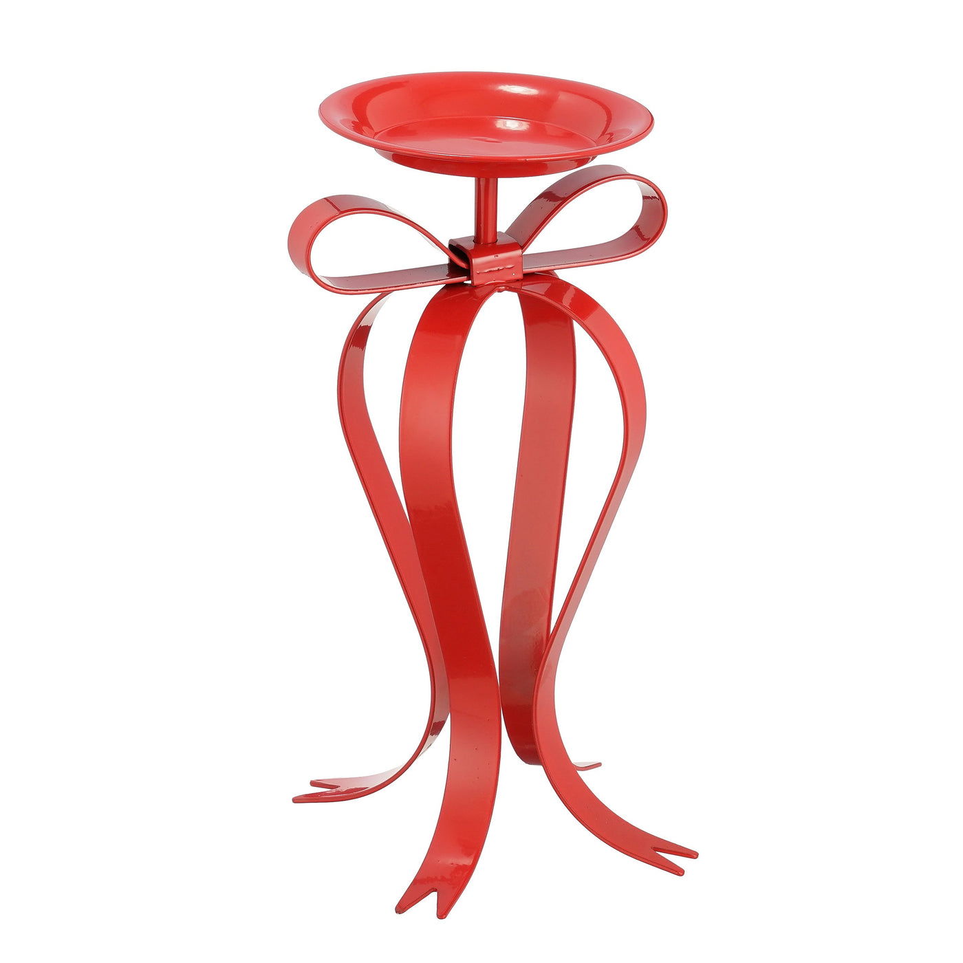 Christmas Candle Holder - Metal Red Bow