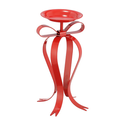Christmas Candle Holder - Metal Red Bow