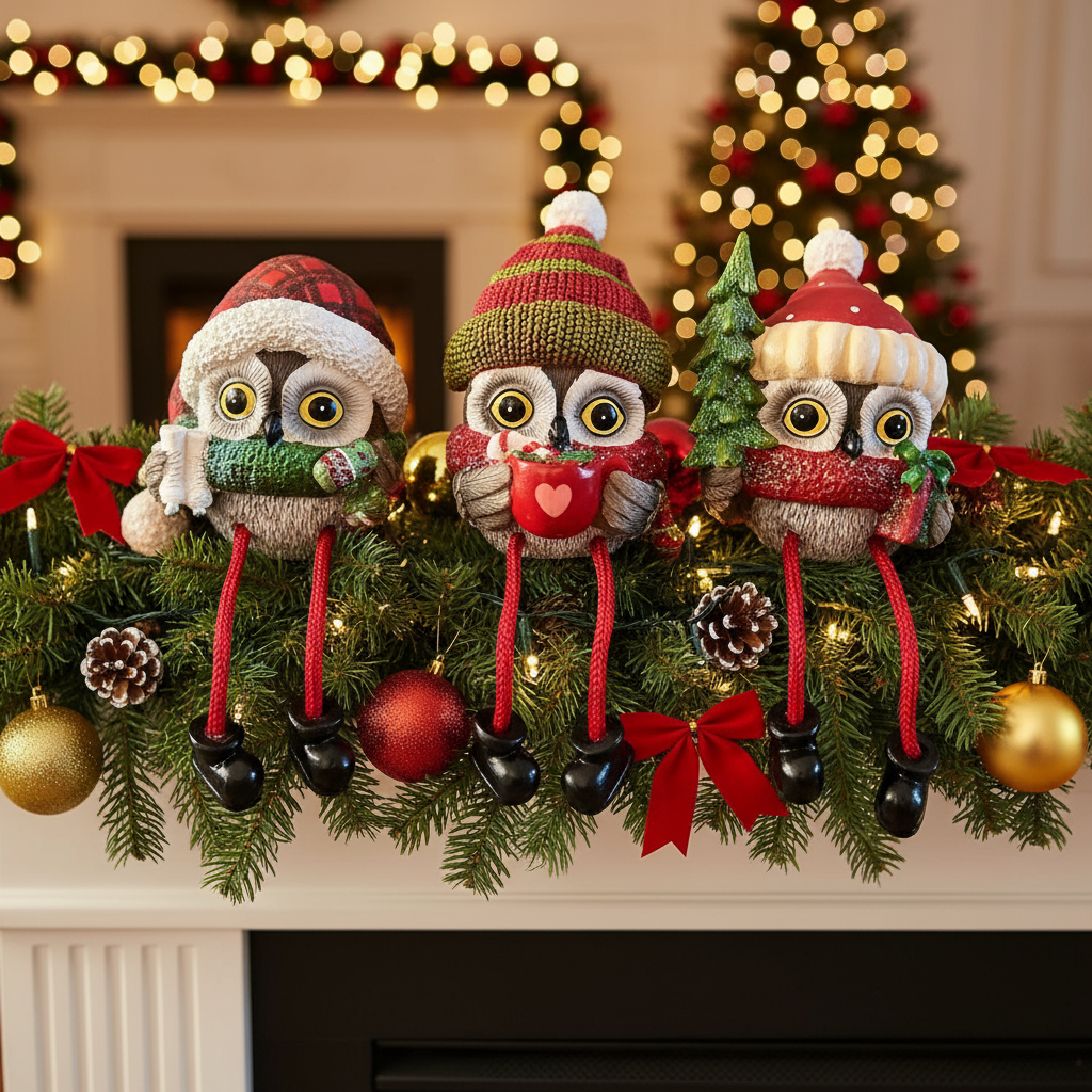 Christmas Ornaments - Secret Christmas Owl Shelf Sitters