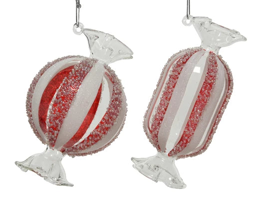 Glass Glitter Red & White Candy Decoration **CLICK & COLLECT ONLY**