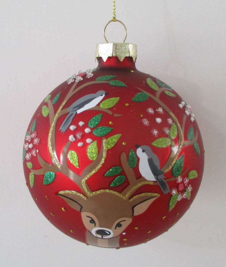 Glass Christmas Tree Hanging Decoration - Red Woodland Bauble **Click & Collect Only**