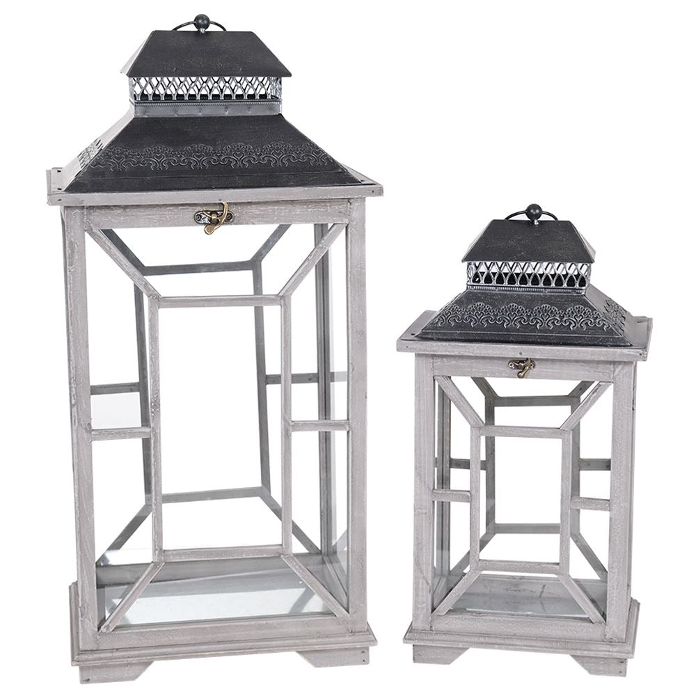 Fern Cottage Lantern - Large/Small Grey & Metal **CLICK & COLLECT ONLY**