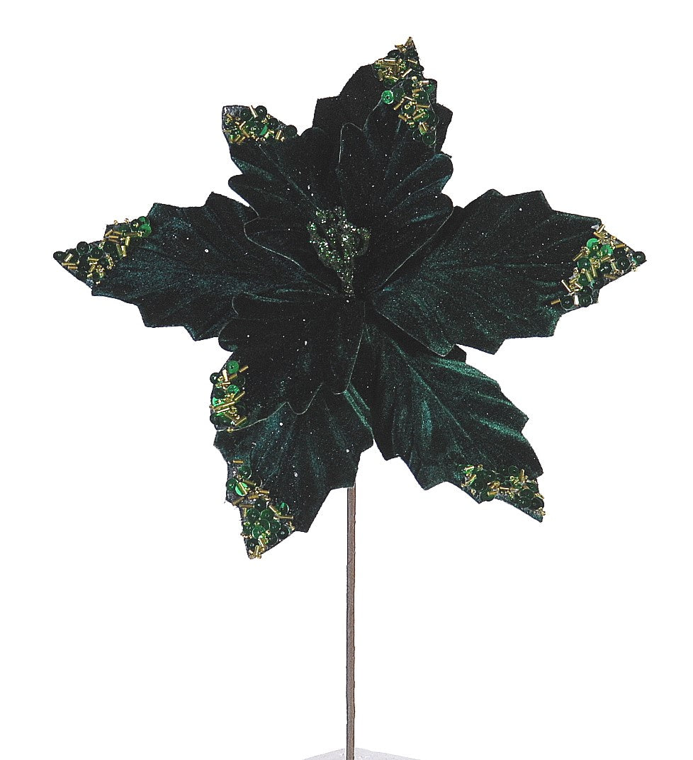 Dark Green Velvet Christmas Poinsettia