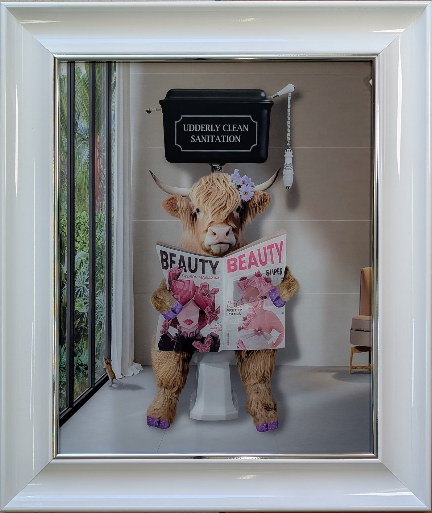 Framed Art on Glass - Bathroom Animals Collection - Champagne Scoup Frame ** CLICK & COLLECT ONLY**
