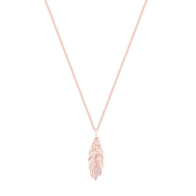 Tipperary Crystal Pendant - Feather Collection - Feather Inset Rose Gold with Clear CZ