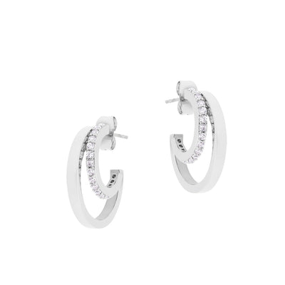 Tipperary Crystal Earrings - Hoop Collection - Silver Double with Crystals