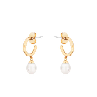 Tipperary Crystal Earrings - Pearl Collection -  Pearl Circle Hoop Gold