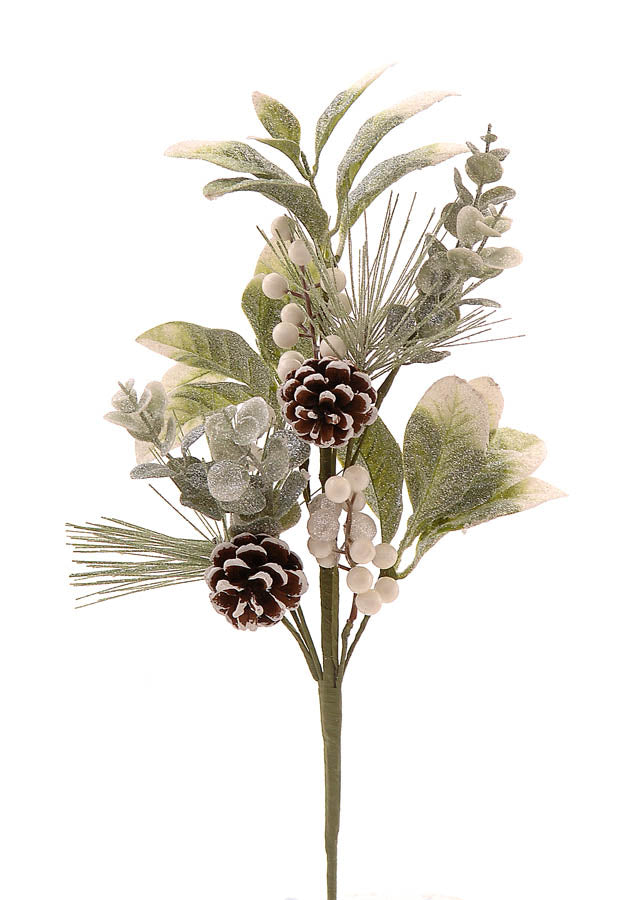 Christmas Floristry Stem -  Frosted Pinecone Branch