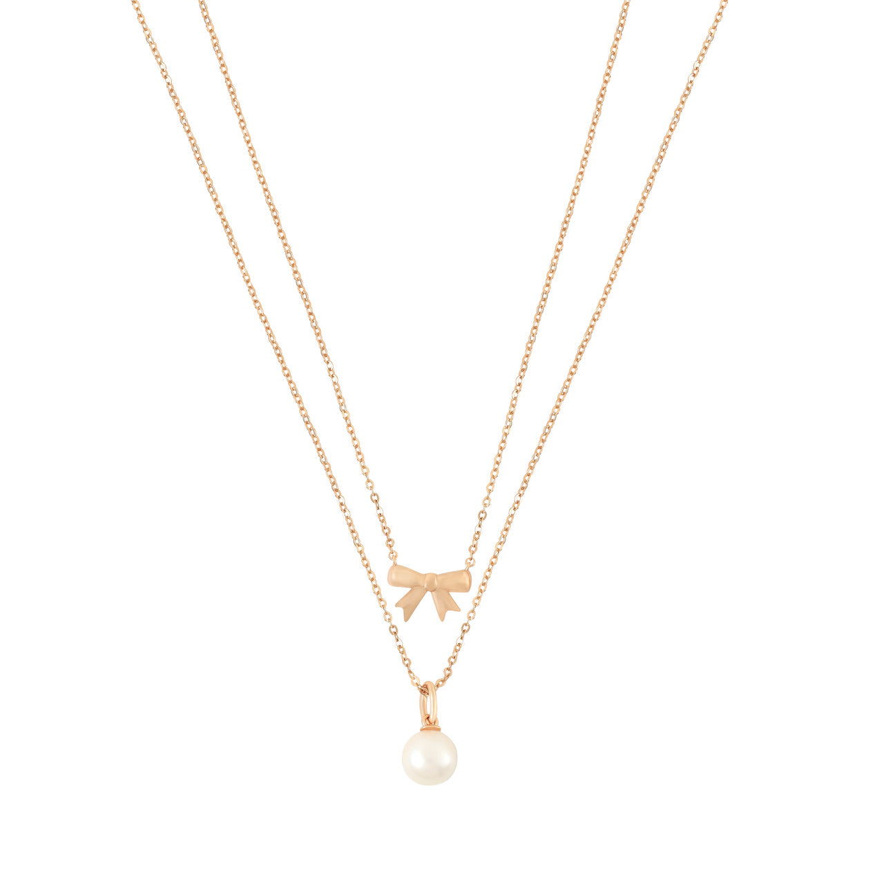 Tipperary Crystal Pendant - Bow Collection - Bow & Pearl Double Necklace Gold