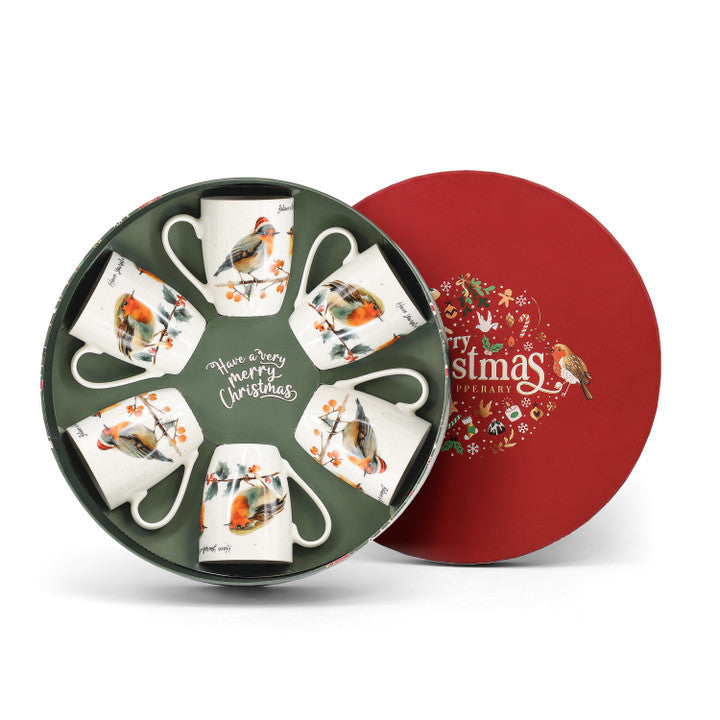 Tipperary Crystal Christmas Robins Mug - Set of 6