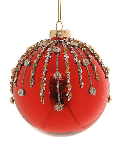 Glass Christmas Tree Hanging Decoration - Red Vintage Bauble **Click & Collect Only**
