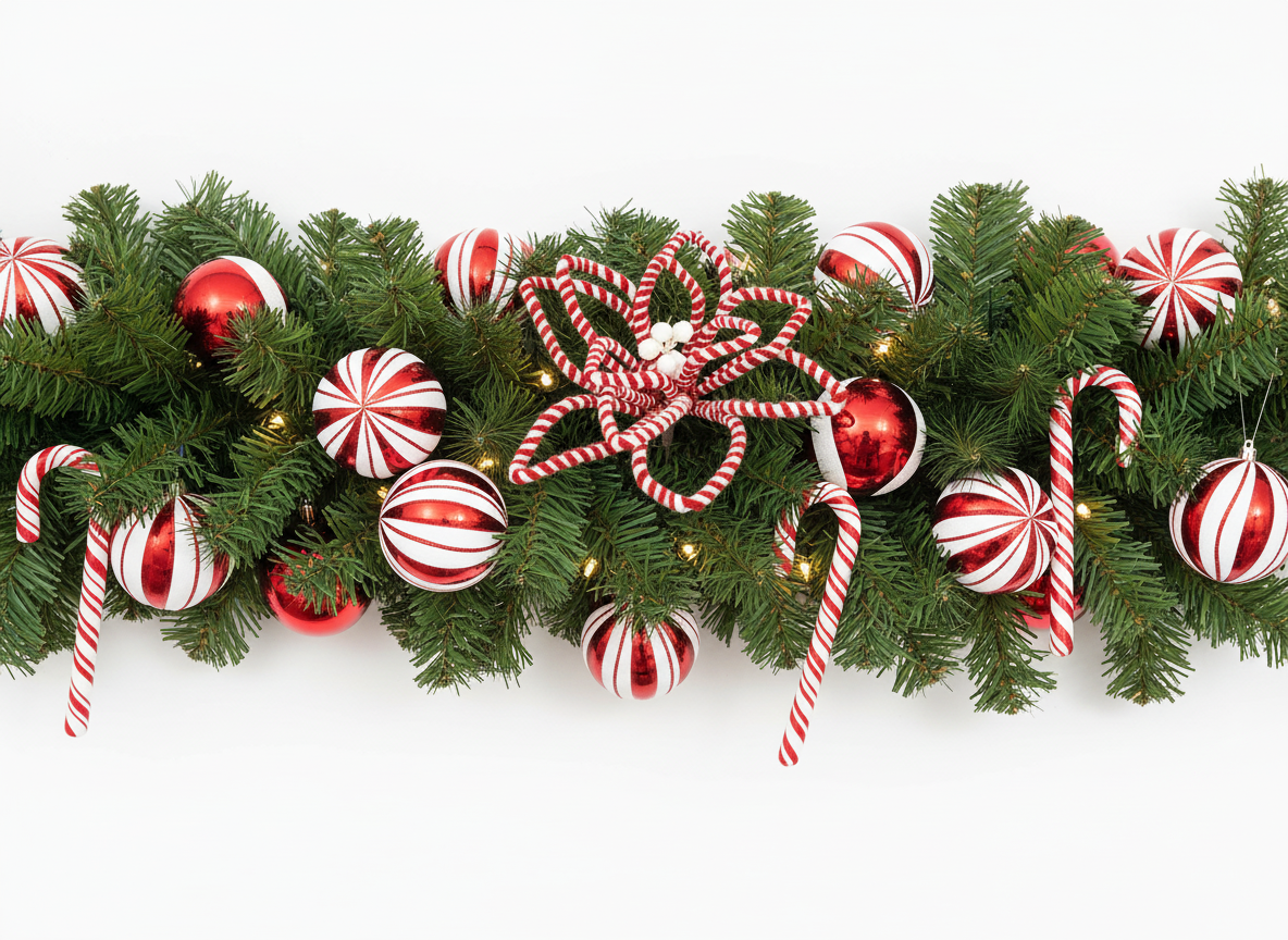 Christmas Floristry Pick - Red & White Candy Striped Poinsettia
