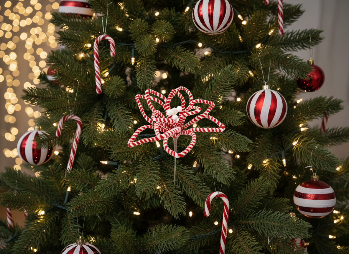 Christmas Floristry Pick - Red & White Candy Striped Poinsettia