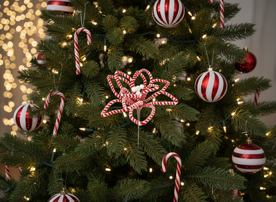 Christmas Floristry Pick - Red & White Candy Striped Poinsettia
