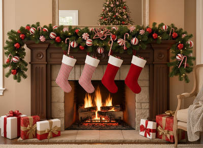 Christmas Floristry Pick - Red & White Candy Striped Poinsettia