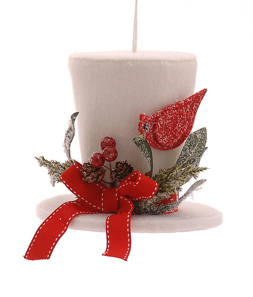 Christmas Tree Hanging Decoration - White Top Hat with Berries
