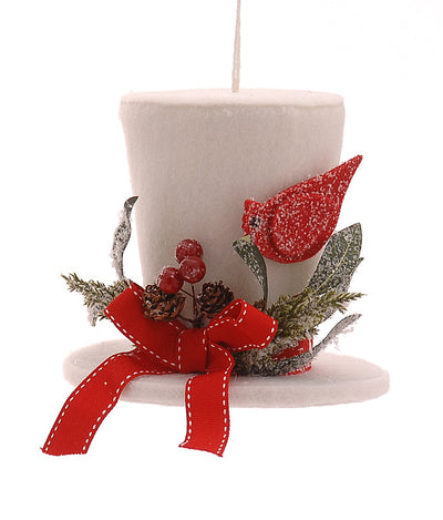 Christmas Tree Hanging Decoration - White Top Hat with Berries