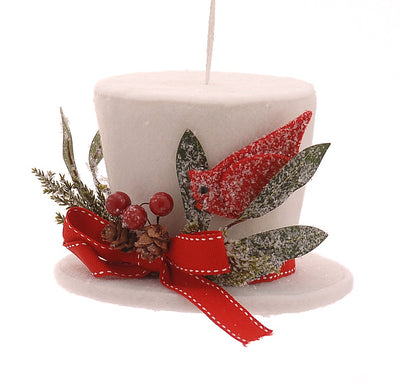 Christmas Tree Hanging Decoration - White Top Hat with Berries