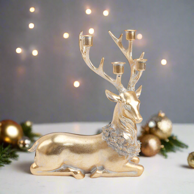 Christmas Candle Holder - Secret Christmas Gold Reindeer Collection