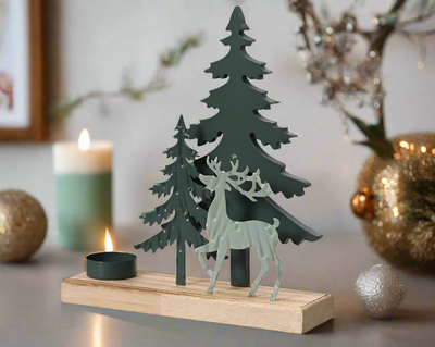 Iron Tealight Holder with Christmas Tree & Deer