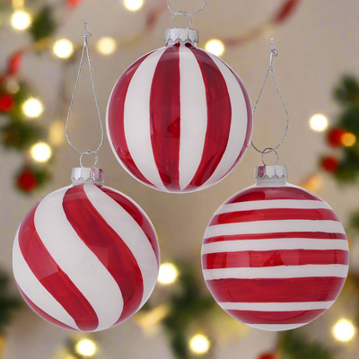 Glass Christmas Tree Hanging Decoration - Red & White Stripes **Click & Collect Only**