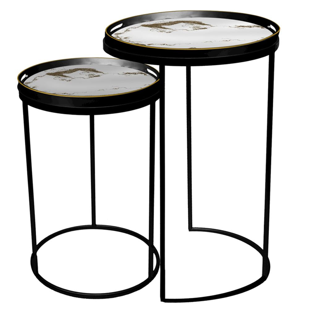 Fern Cottage Side Tables -  Black with Tray Tops Set of 2