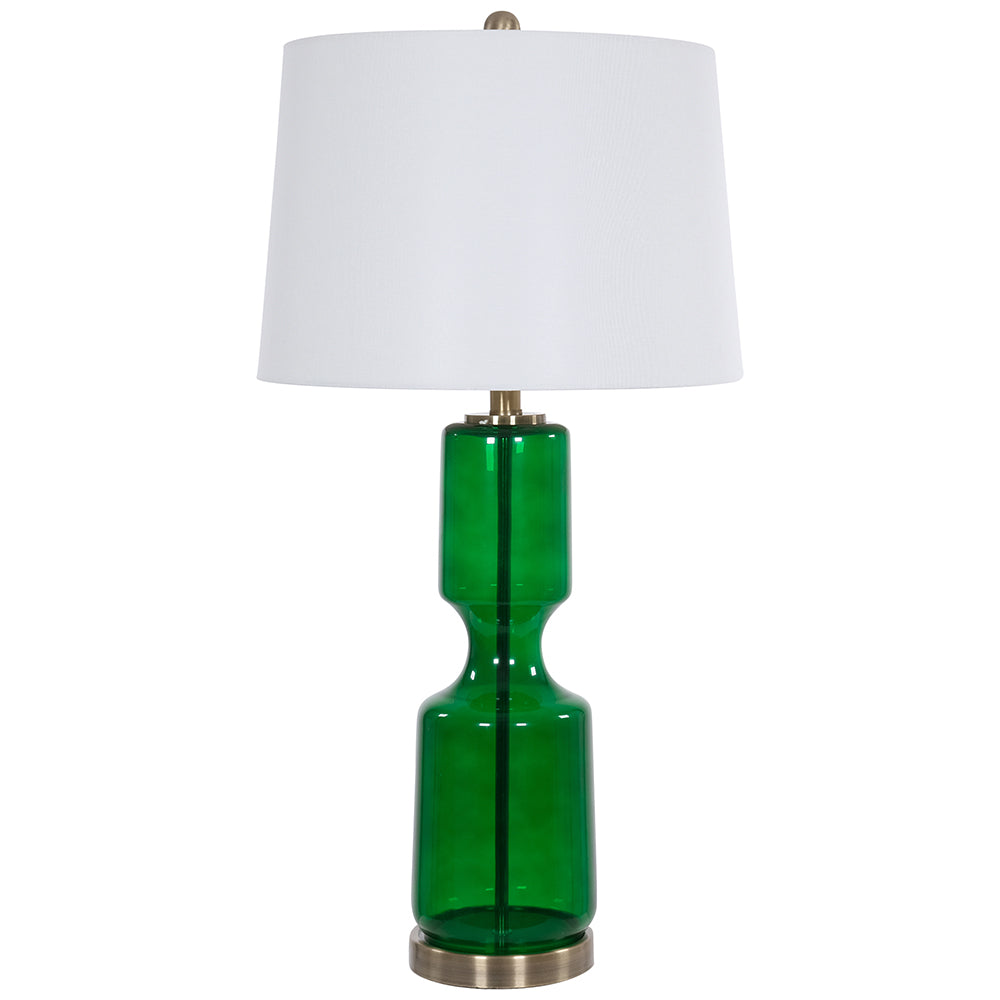 Fern Cottage Green Glass Table Lamp with Linen Shade