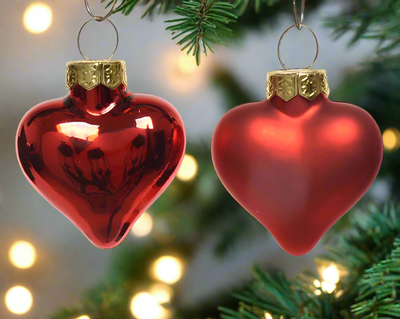 Red Glass Heart Decorations - Set of 12 **CLICK & COLLECT ONLY**