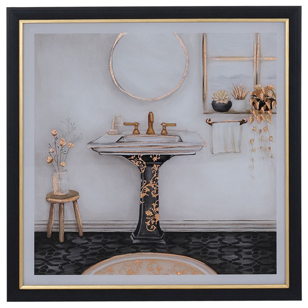 Fern Cottage Framed Picture - Gold & Black Antique Bathroom