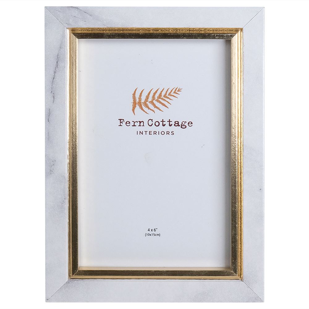 Fern Cottage Photo Frame - White Marble Effect with Gold Inlay