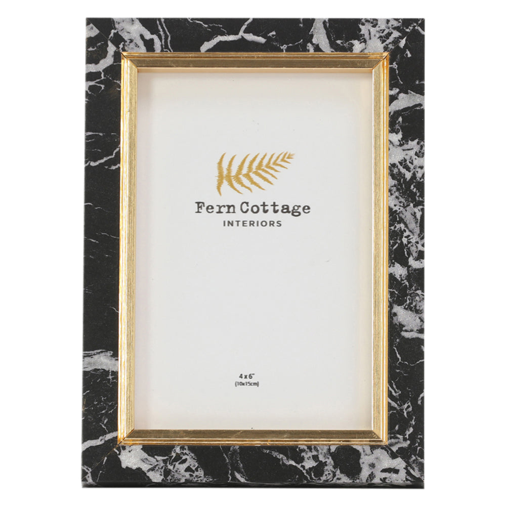 Fern Cottage Photo Frame - Black Marble Effect with Gold Inlay