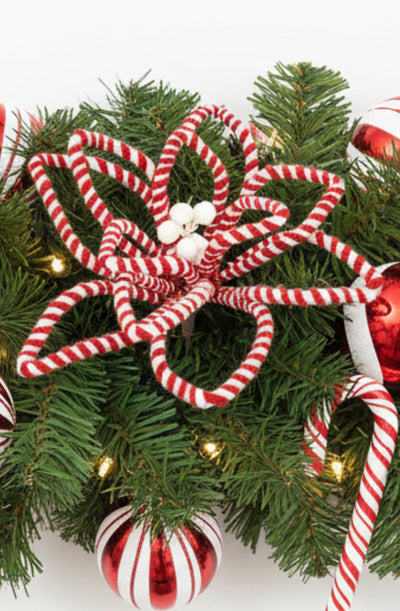 Christmas Floristry Pick - Red & White Candy Striped Poinsettia