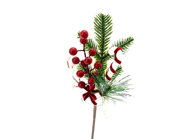 Christmas Floristry Pick - Red Candy Cane & Berry