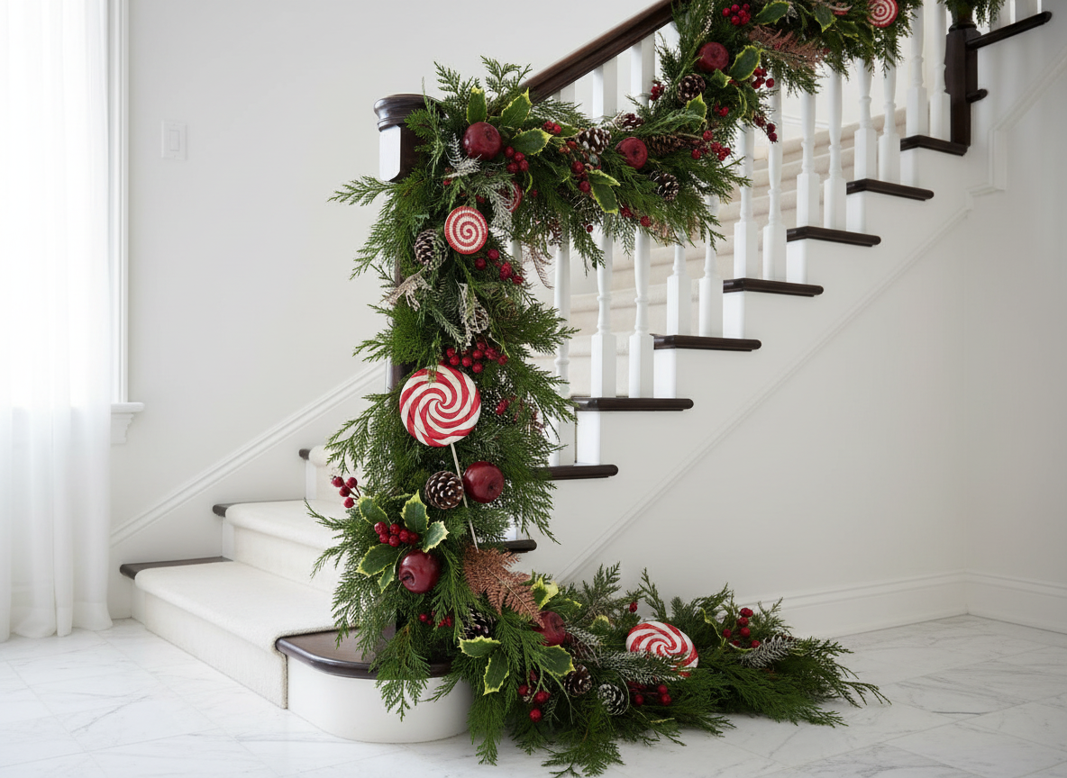 Christmas Floristry Pick - Red Candy Cane & Pomegranate
