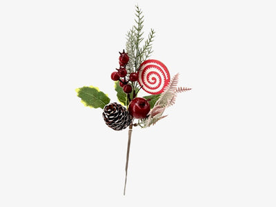 Christmas Floristry Pick - Red Candy Cane & Pomegranate