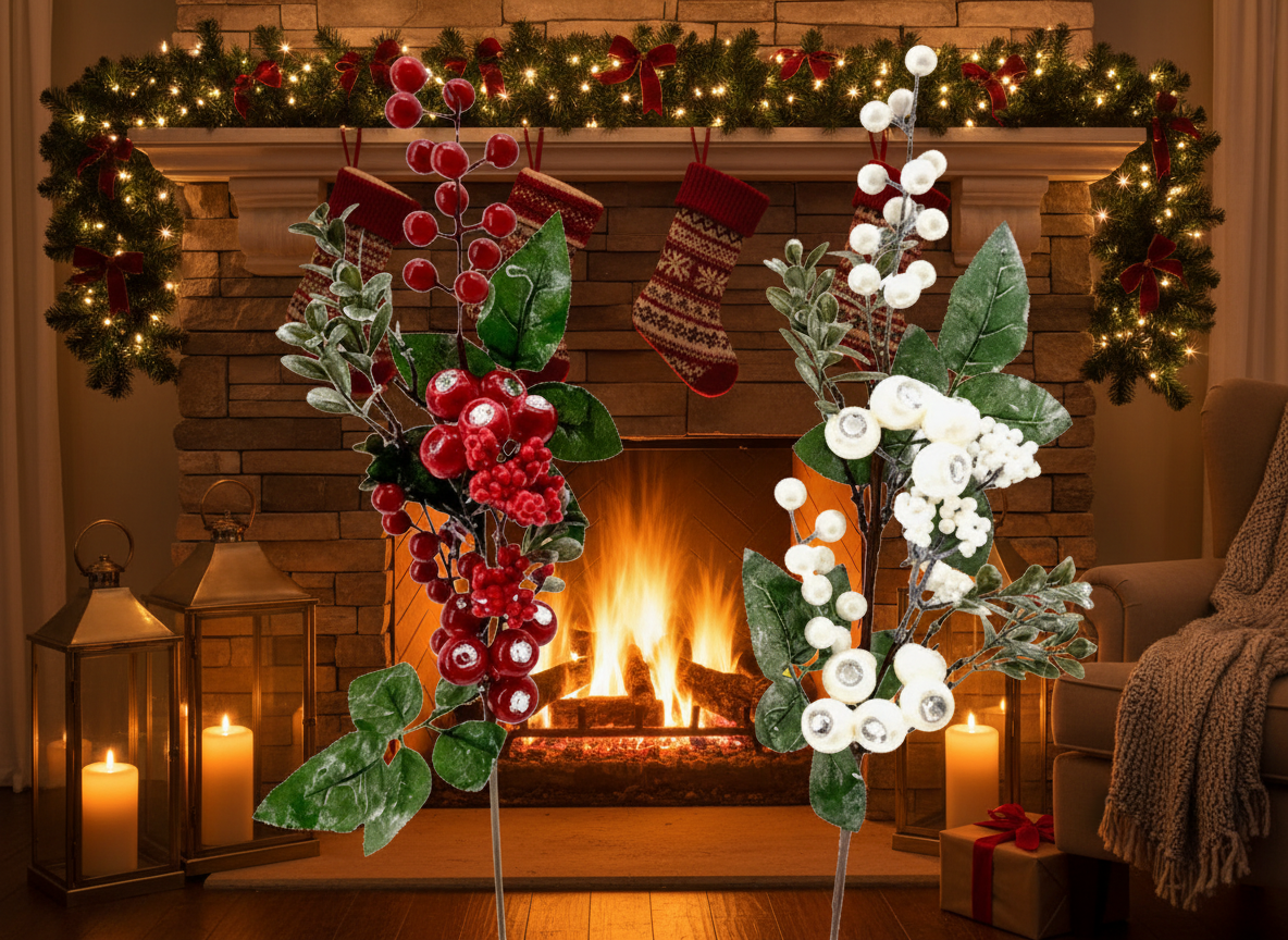 Christmas Floristry Stem - Red/White Berry Spray