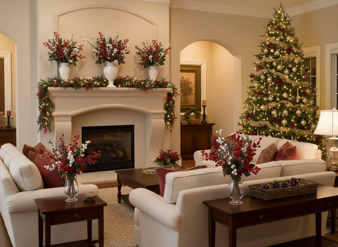 Christmas Floristry Stem - Red/White Berry Spray