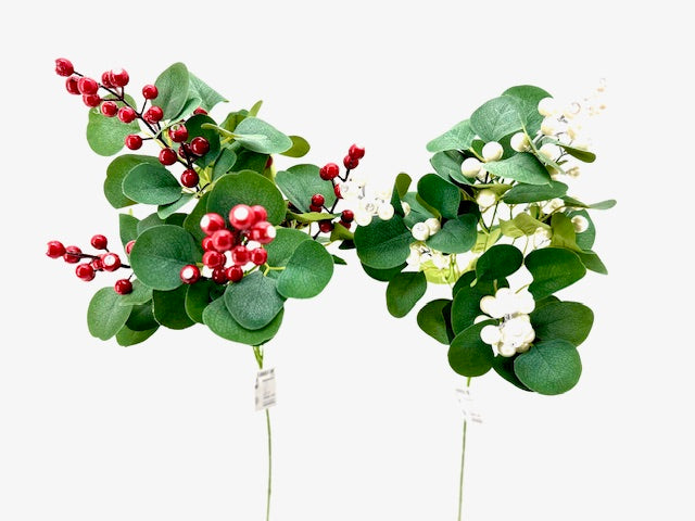 Christmas Floristry Stem - Red/ White Berry Leaf Spray