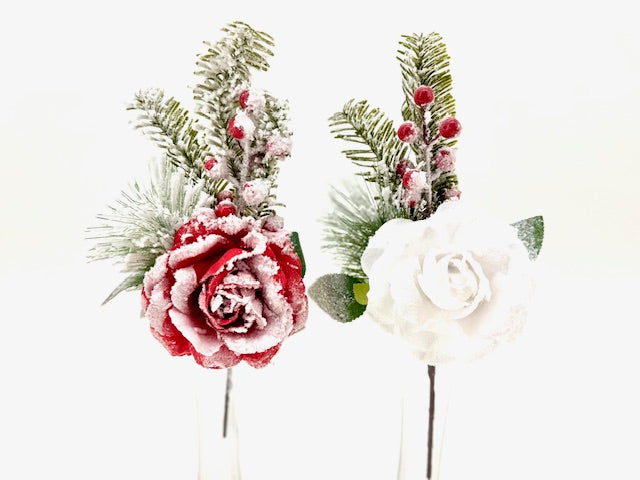Christmas Floristry Pick - Red Snow Rose