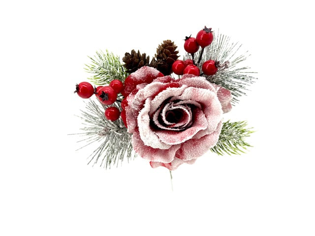 Christmas Floristry Pick - Red Snow Rose/ Peony