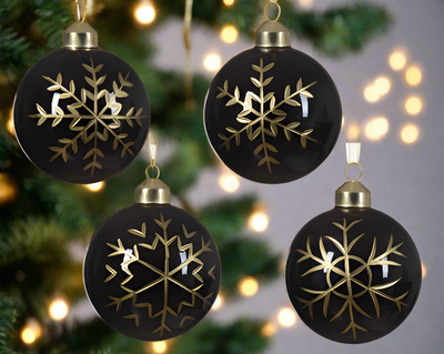 Glass Christmas Tree Hanging Decoration - Black Snowflake Bauble **CLICK & COLLECT ONLY**