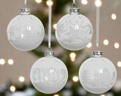Glass Christmas Tree Hanging Decoration - Clear Snow Bauble **CLICK & COLLECT ONLY**