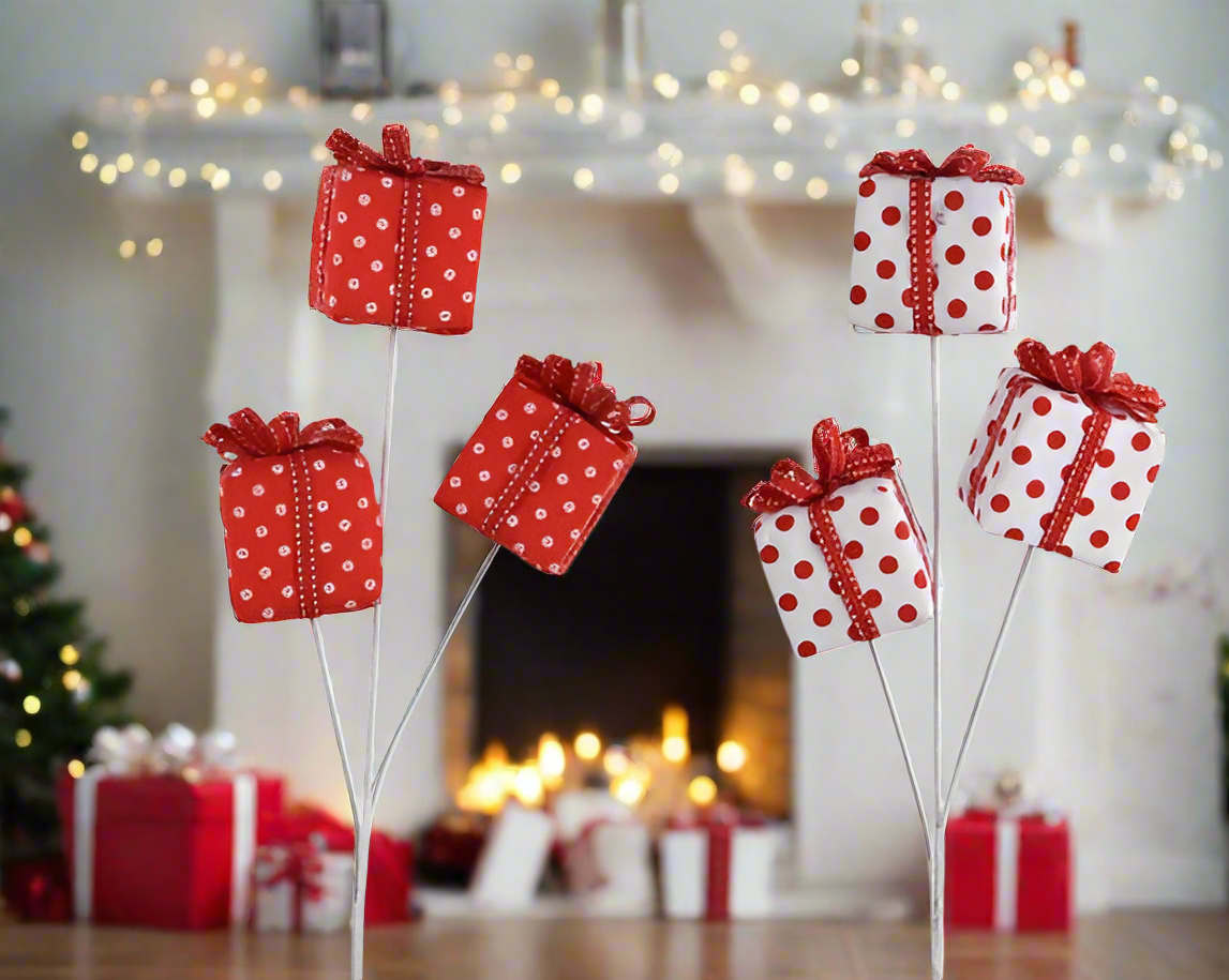 Christmas Floristry Stem - Red/White Gift Box Spray