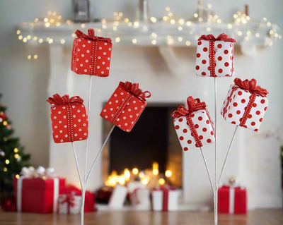 Christmas Floristry Stem - Red/White Gift Box Spray