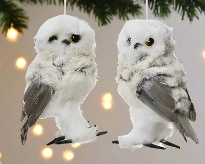 Faux Fur Owl with Feathers Hanging Decoration